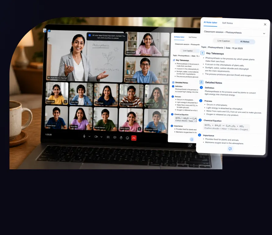 Classroom session with automatic AI notes and transcript